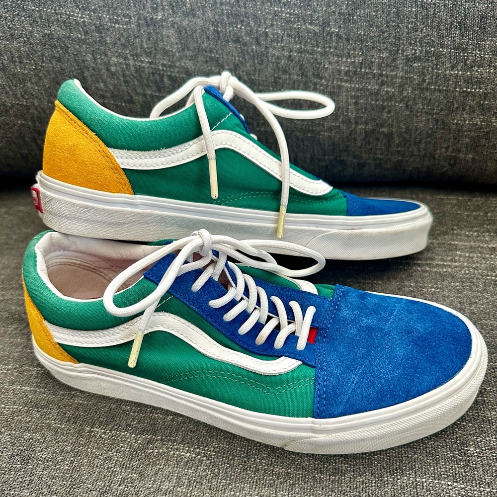 Vans Color Block (yellow, blue, green). Gently used. W size 10, M size 8.5.